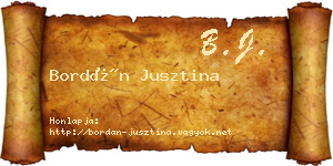 Bordán Jusztina névjegykártya